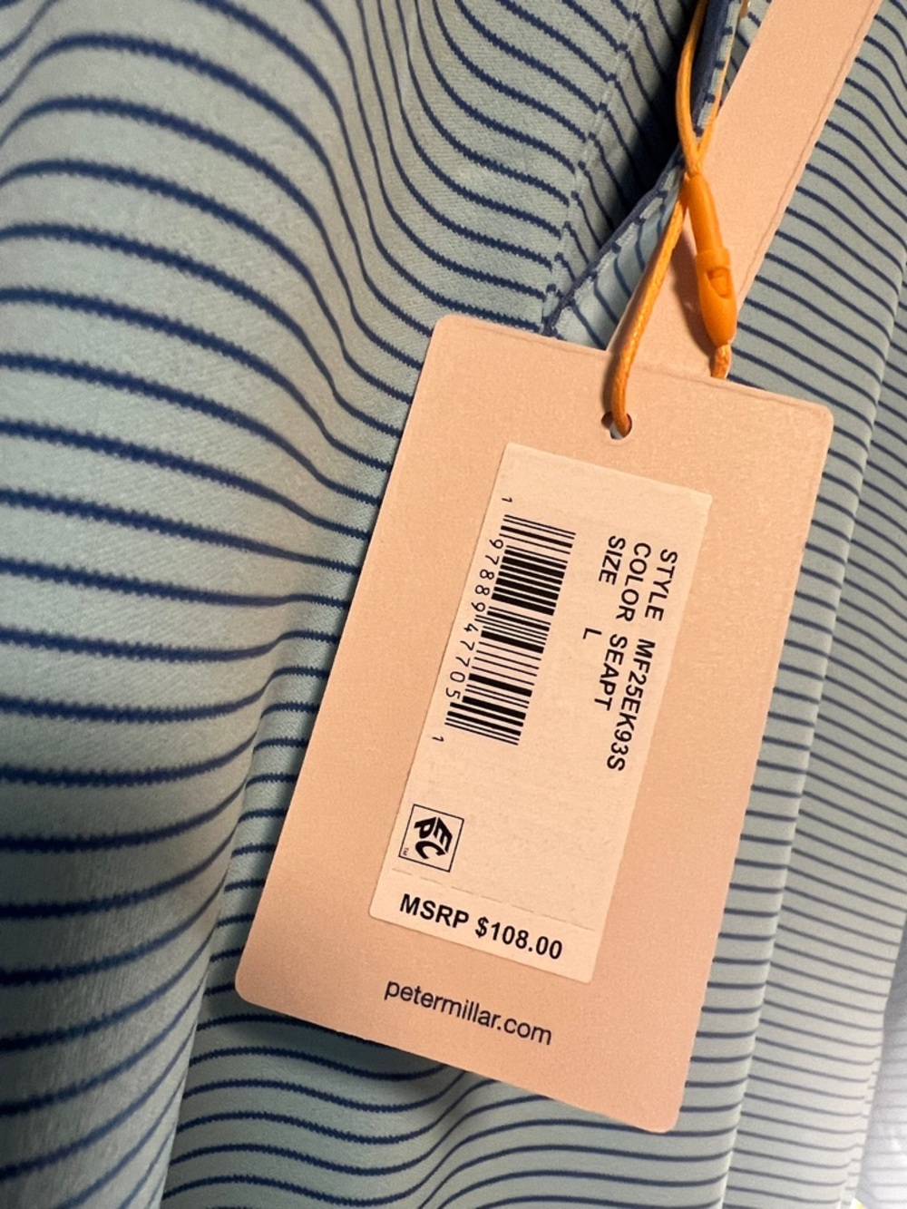 New Peter Millar Crown Sport Featherweight Stretch Teal Blue Stripe Golf ⛳️ Polo - Picture 12 of 13